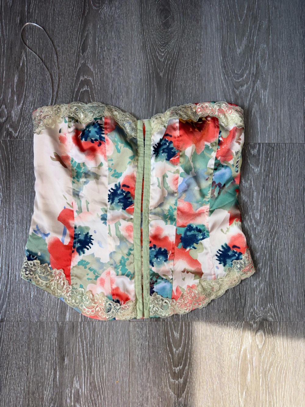 Floral Lace Trim Strapless Crop Top - Multicolor